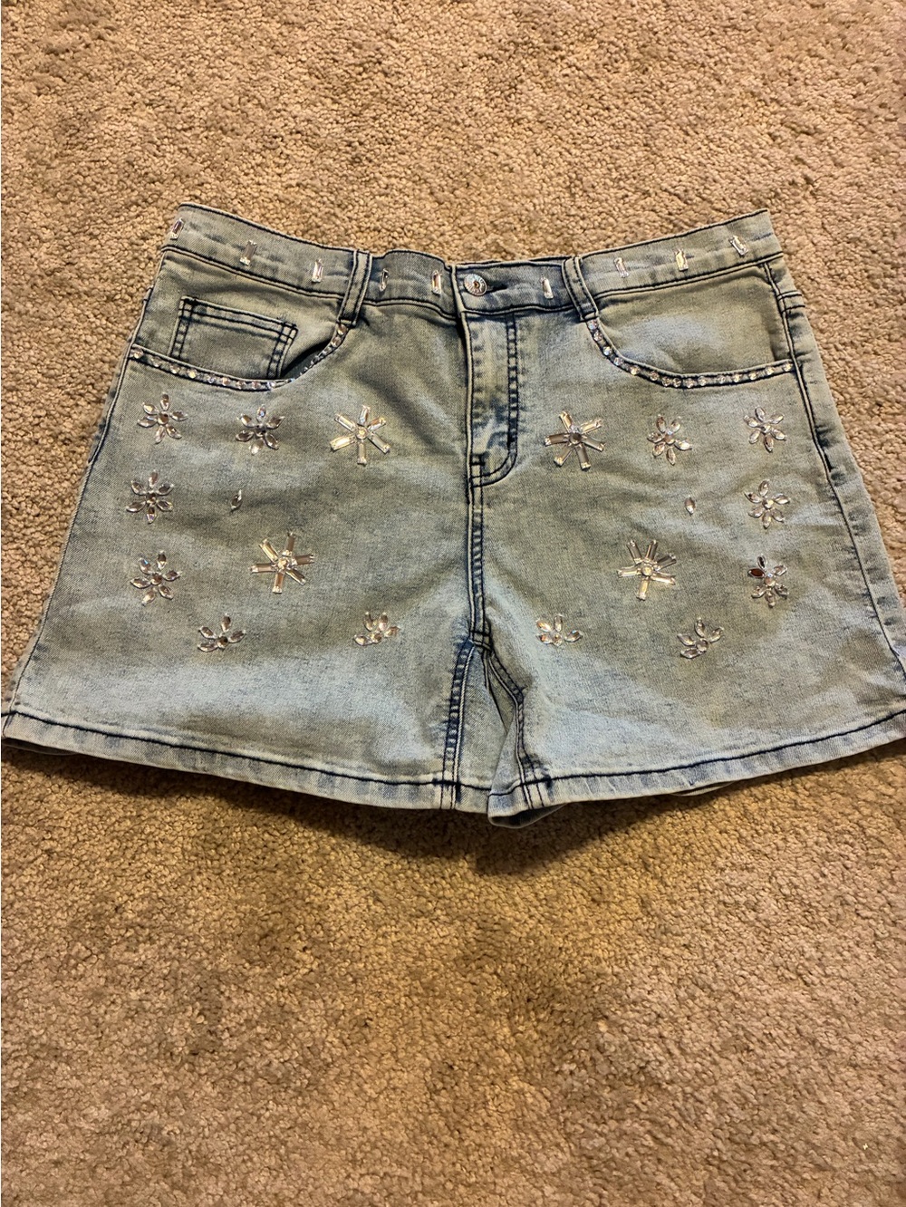 Venus Embellished Light Wash Denim Shorts - Starburst Sequin Detail